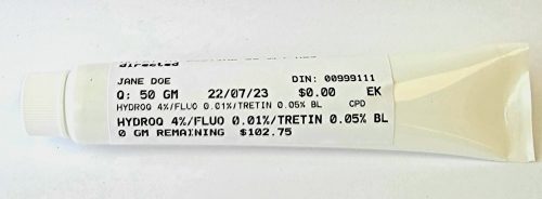 Tube of Hydroquinone Fluocinolone Tretinoin Cream